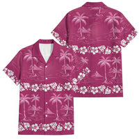 Pink Hawaii Palm Tree Hibiscus Family Matching Mermaid Dress and Hawaiian Shirt Fantasy Summer Vibe LT01 Dad's Shirt - Short Sleeve Pink - Polynesian Pride