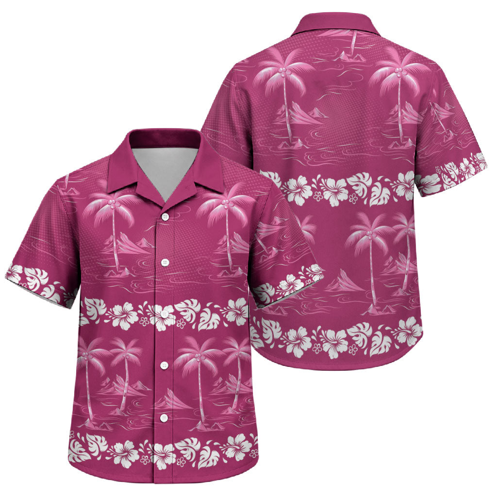 Pink Hawaii Palm Tree Hibiscus Family Matching Off Shoulder Maxi Dress and Hawaiian Shirt Fantasy Summer Vibe LT01 Son's Shirt Pink - Polynesian Pride