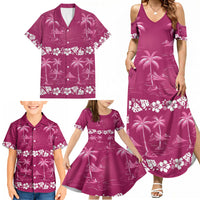 Pink Hawaii Palm Tree Hibiscus Family Matching Summer Maxi Dress and Hawaiian Shirt Fantasy Summer Vibe LT01 - Polynesian Pride