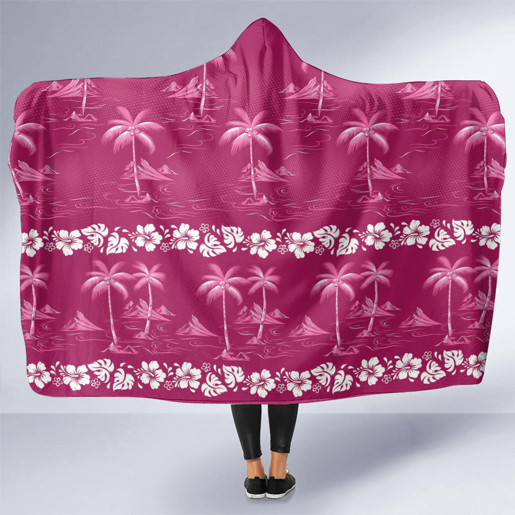 Pink Hawaii Palm Tree Hibiscus Hooded Blanket Fantasy Summer Vibe LT01 One Size Pink - Polynesian Pride