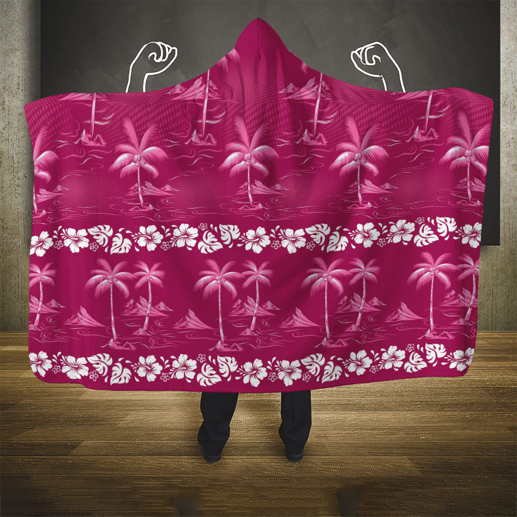 Pink Hawaii Palm Tree Hibiscus Hooded Blanket Fantasy Summer Vibe LT01 - Polynesian Pride
