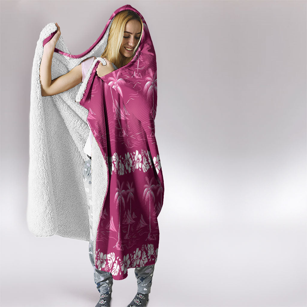 Pink Hawaii Palm Tree Hibiscus Hooded Blanket Fantasy Summer Vibe LT01 - Polynesian Pride