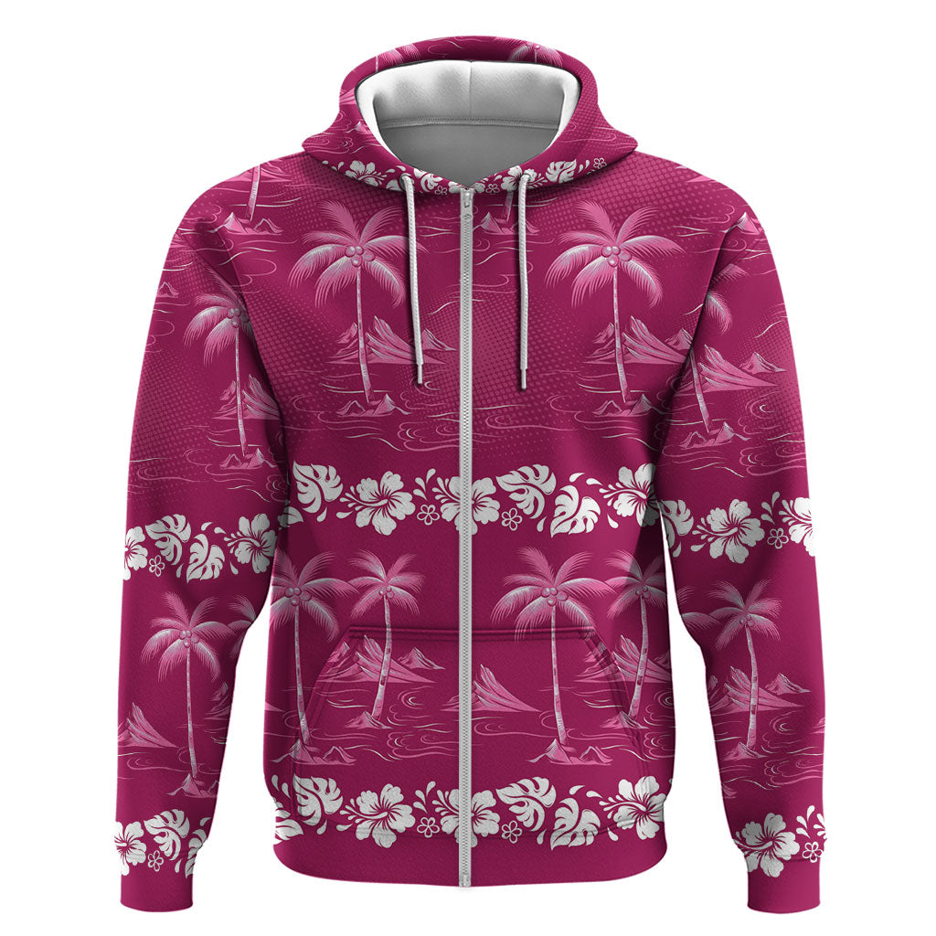 Pink Hawaii Palm Tree Hibiscus Hoodie Fantasy Summer Vibe LT01 Zip Hoodie Pink - Polynesian Pride