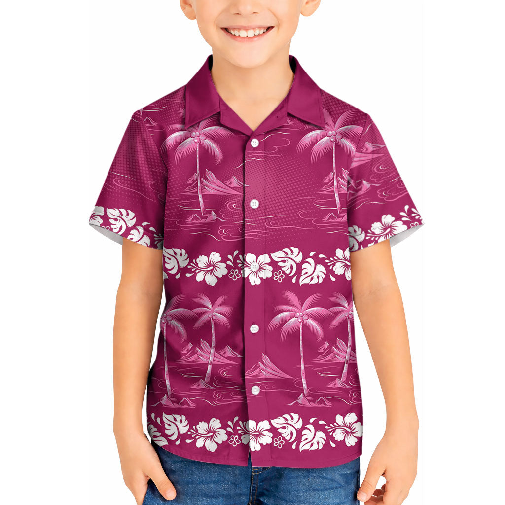 Pink Hawaii Palm Tree Hibiscus Kid Hawaiian Shirt Fantasy Summer Vibe LT01 Kid Pink - Polynesian Pride