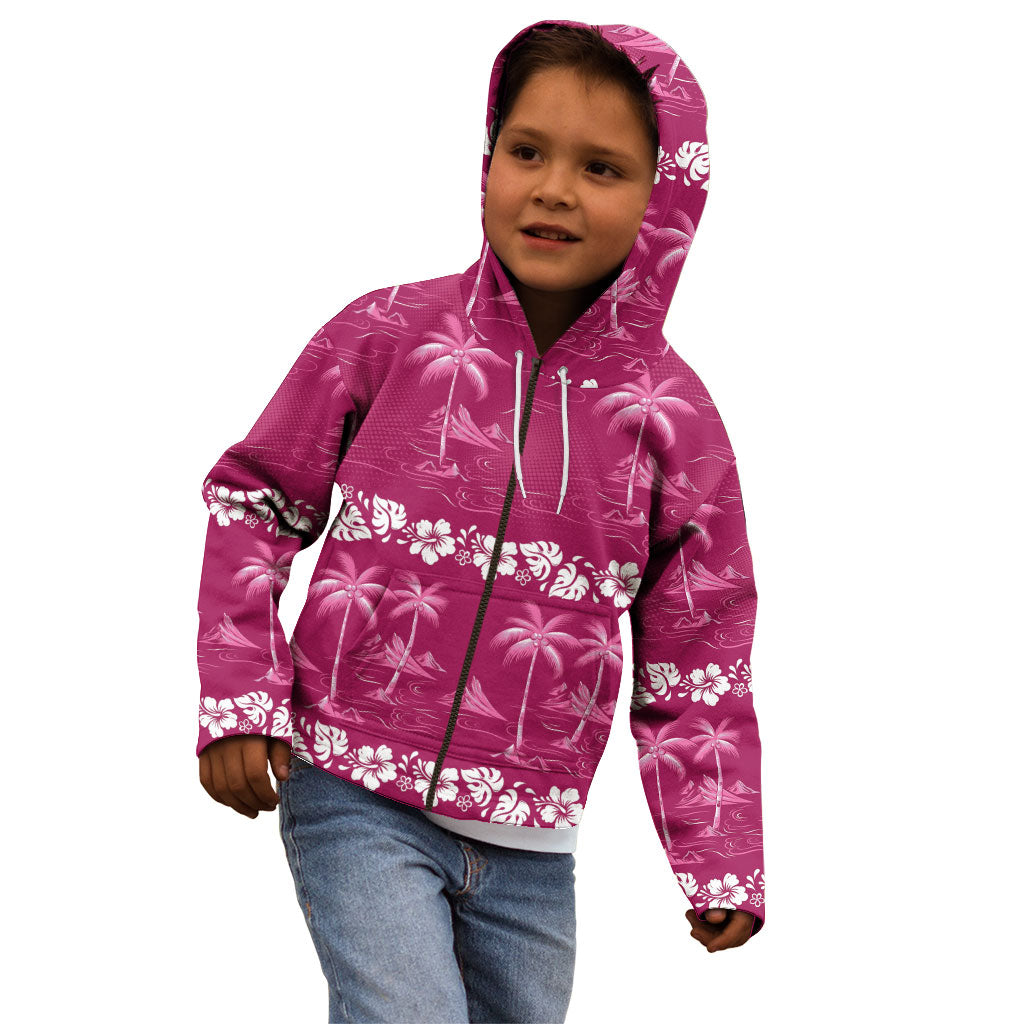 Pink Hawaii Palm Tree Hibiscus Kid Hoodie Fantasy Summer Vibe LT01 - Polynesian Pride