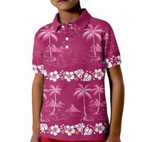 Pink Hawaii Palm Tree Hibiscus Kid Polo Shirt Fantasy Summer Vibe LT01 Kid Pink - Polynesian Pride