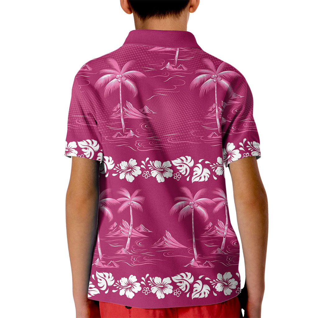 Pink Hawaii Palm Tree Hibiscus Kid Polo Shirt Fantasy Summer Vibe LT01 - Polynesian Pride