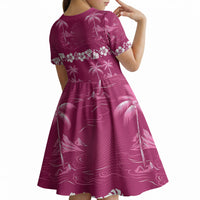 Pink Hawaii Palm Tree Hibiscus Kid Short Sleeve Dress Fantasy Summer Vibe