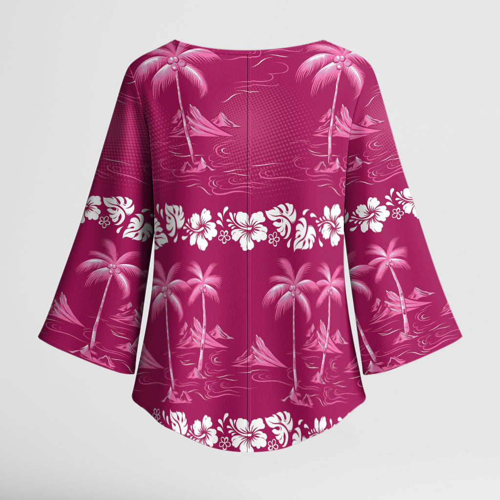 Pink Hawaii Palm Tree Hibiscus Kimono Sleeve Blouse Fantasy Summer Vibe LT01 - Polynesian Pride
