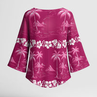 Pink Hawaii Palm Tree Hibiscus Kimono Sleeve Blouse Fantasy Summer Vibe LT01 - Polynesian Pride