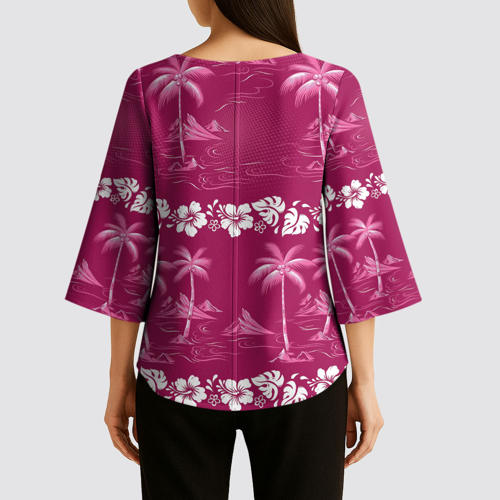 Pink Hawaii Palm Tree Hibiscus Kimono Sleeve Blouse Fantasy Summer Vibe LT01 - Polynesian Pride