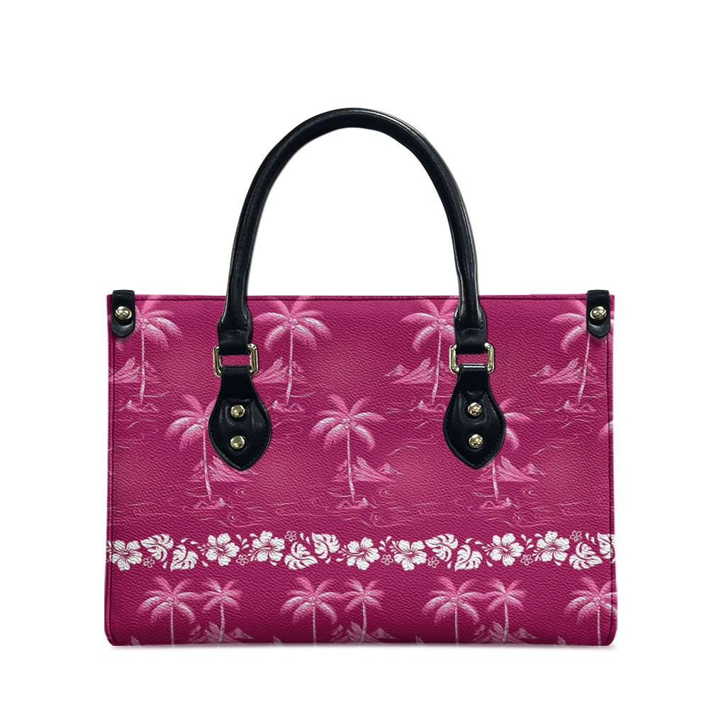 Pink Hawaii Palm Tree Hibiscus Leather Bag Fantasy Summer Vibe LT01 - Polynesian Pride