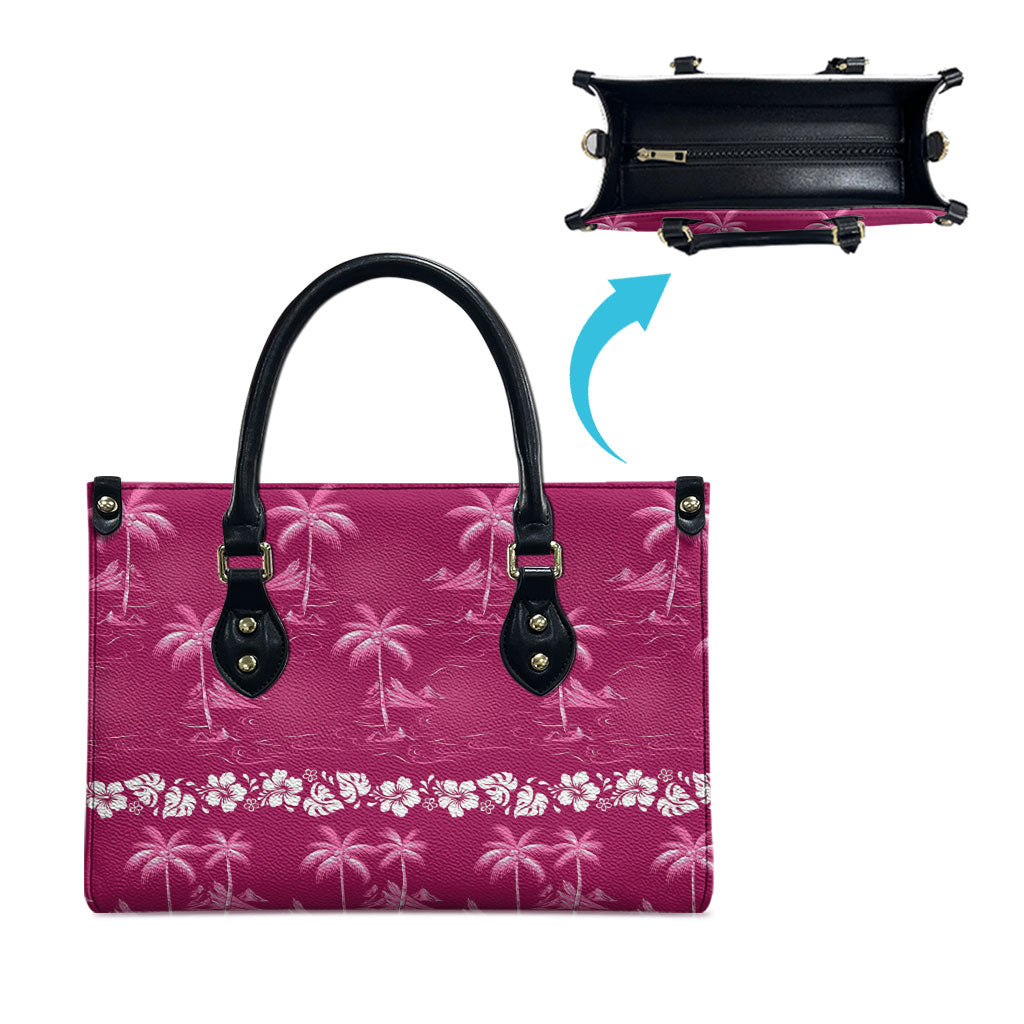 Pink Hawaii Palm Tree Hibiscus Leather Bag Fantasy Summer Vibe LT01 - Polynesian Pride