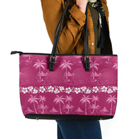 Pink Hawaii Palm Tree Hibiscus Leather Tote Bag Fantasy Summer Vibe LT01 - Polynesian Pride