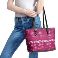 Pink Hawaii Palm Tree Hibiscus Leather Tote Bag Fantasy Summer Vibe LT01 - Polynesian Pride