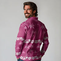 Pink Hawaii Palm Tree Hibiscus Long Sleeve Polo Shirt Fantasy Summer Vibe LT01 - Polynesian Pride