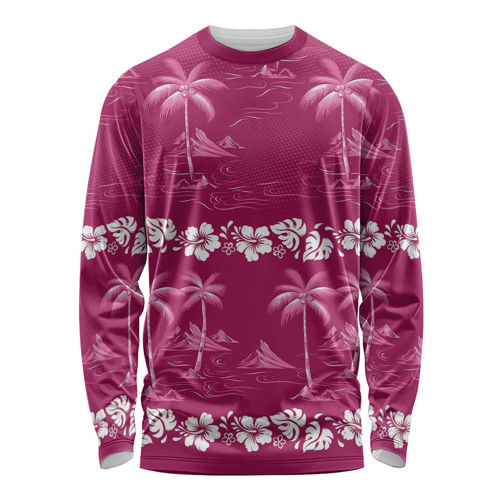Pink Hawaii Palm Tree Hibiscus Long Sleeve Shirt Fantasy Summer Vibe LT01 Unisex Pink - Polynesian Pride