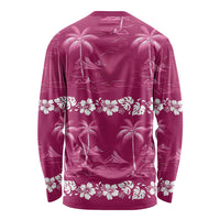 Pink Hawaii Palm Tree Hibiscus Long Sleeve Shirt Fantasy Summer Vibe LT01 - Polynesian Pride