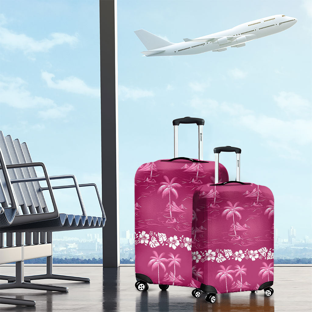Pink Hawaii Palm Tree Hibiscus Luggage Cover Fantasy Summer Vibe