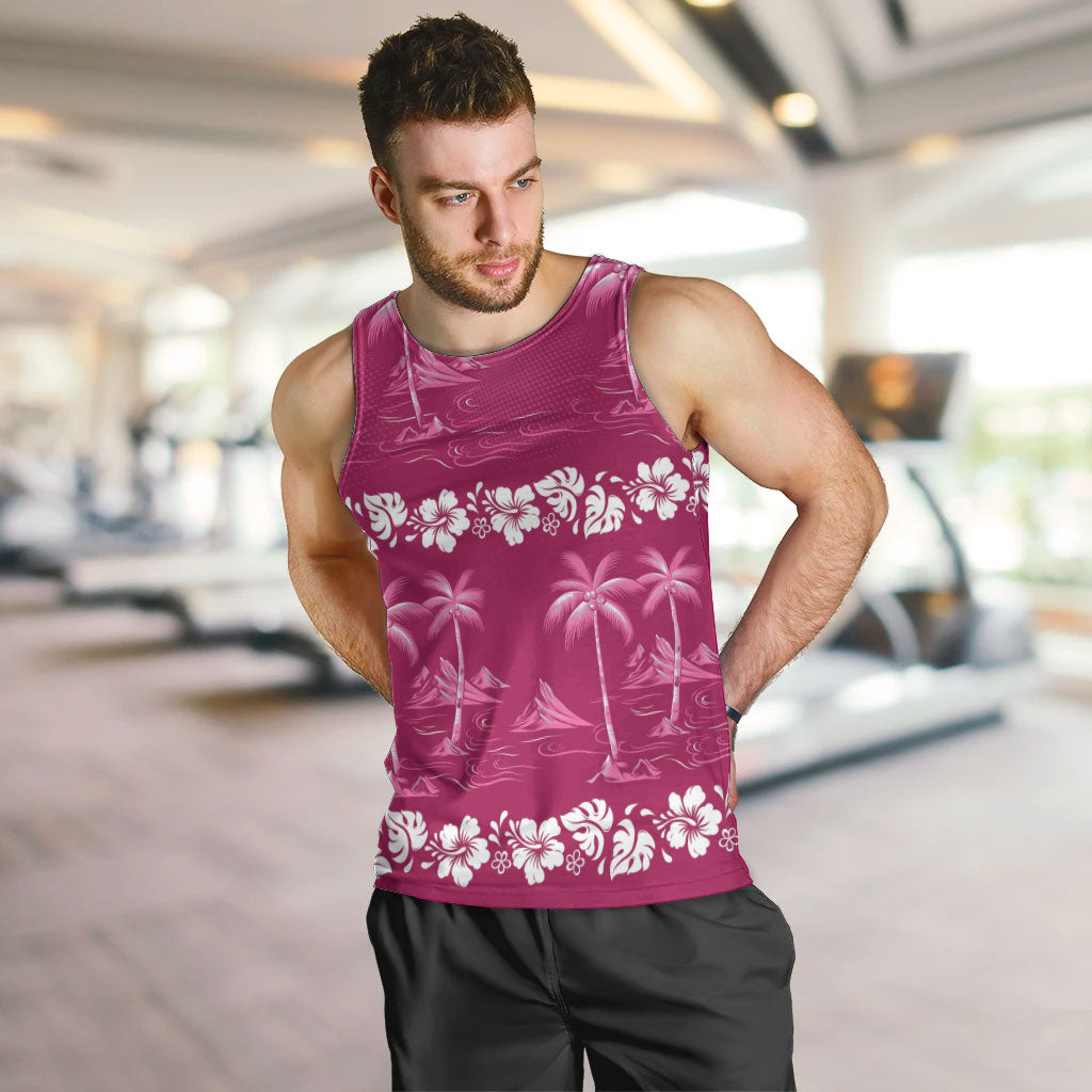 Pink Hawaii Palm Tree Hibiscus Men Tank Top Fantasy Summer Vibe LT01 Pink - Polynesian Pride