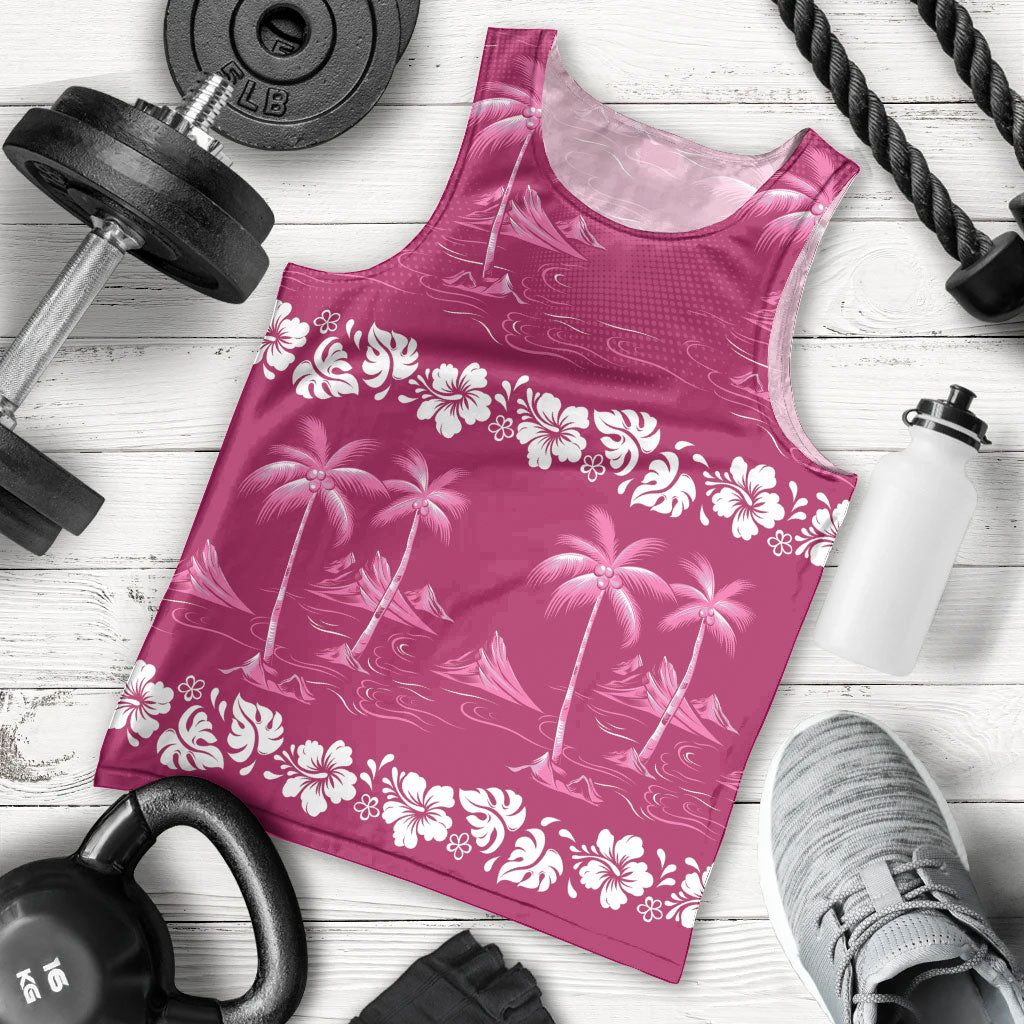 Pink Hawaii Palm Tree Hibiscus Men Tank Top Fantasy Summer Vibe LT01 - Polynesian Pride