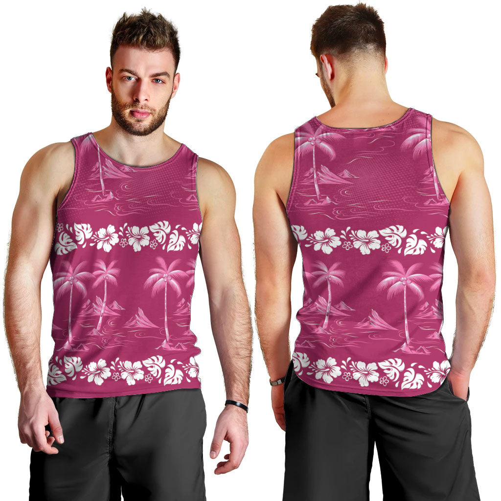 Pink Hawaii Palm Tree Hibiscus Men Tank Top Fantasy Summer Vibe LT01 - Polynesian Pride