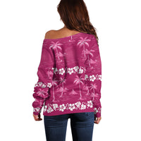 Pink Hawaii Palm Tree Hibiscus Off Shoulder Sweater Fantasy Summer Vibe LT01 - Polynesian Pride