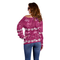 Pink Hawaii Palm Tree Hibiscus Off Shoulder Sweater Fantasy Summer Vibe LT01 - Polynesian Pride
