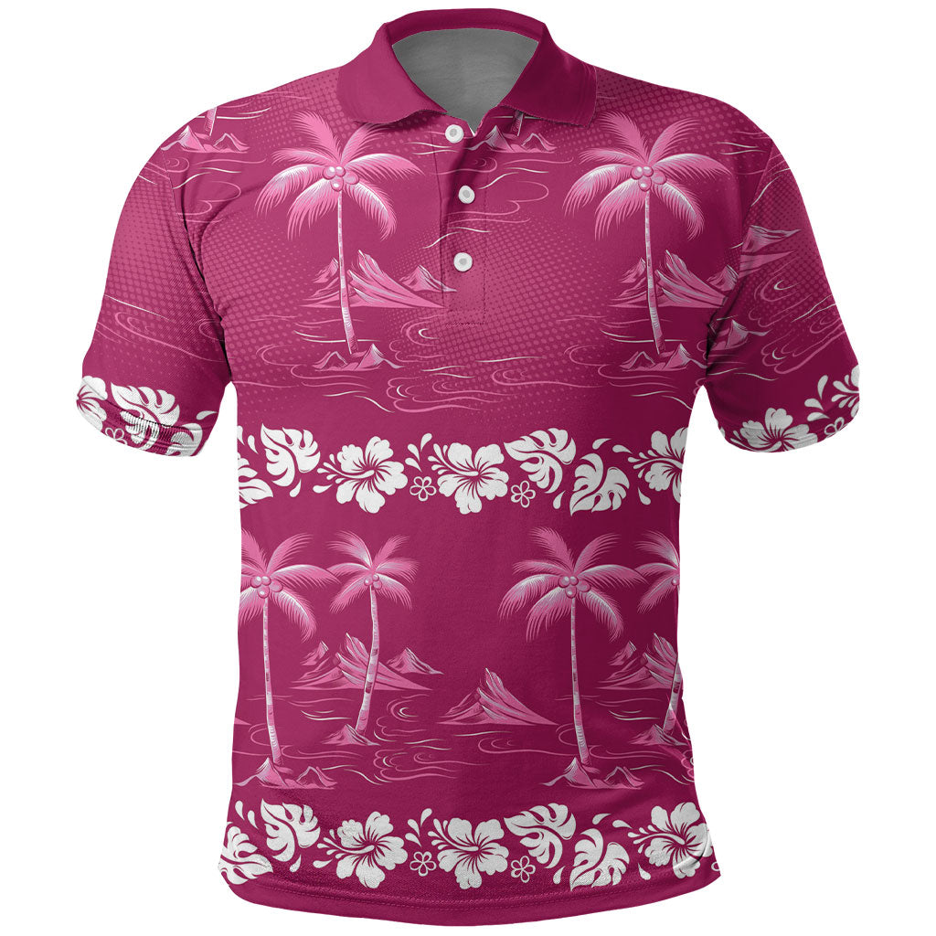 Pink Hawaii Palm Tree Hibiscus Polo Shirt Fantasy Summer Vibe LT01 Pink - Polynesian Pride