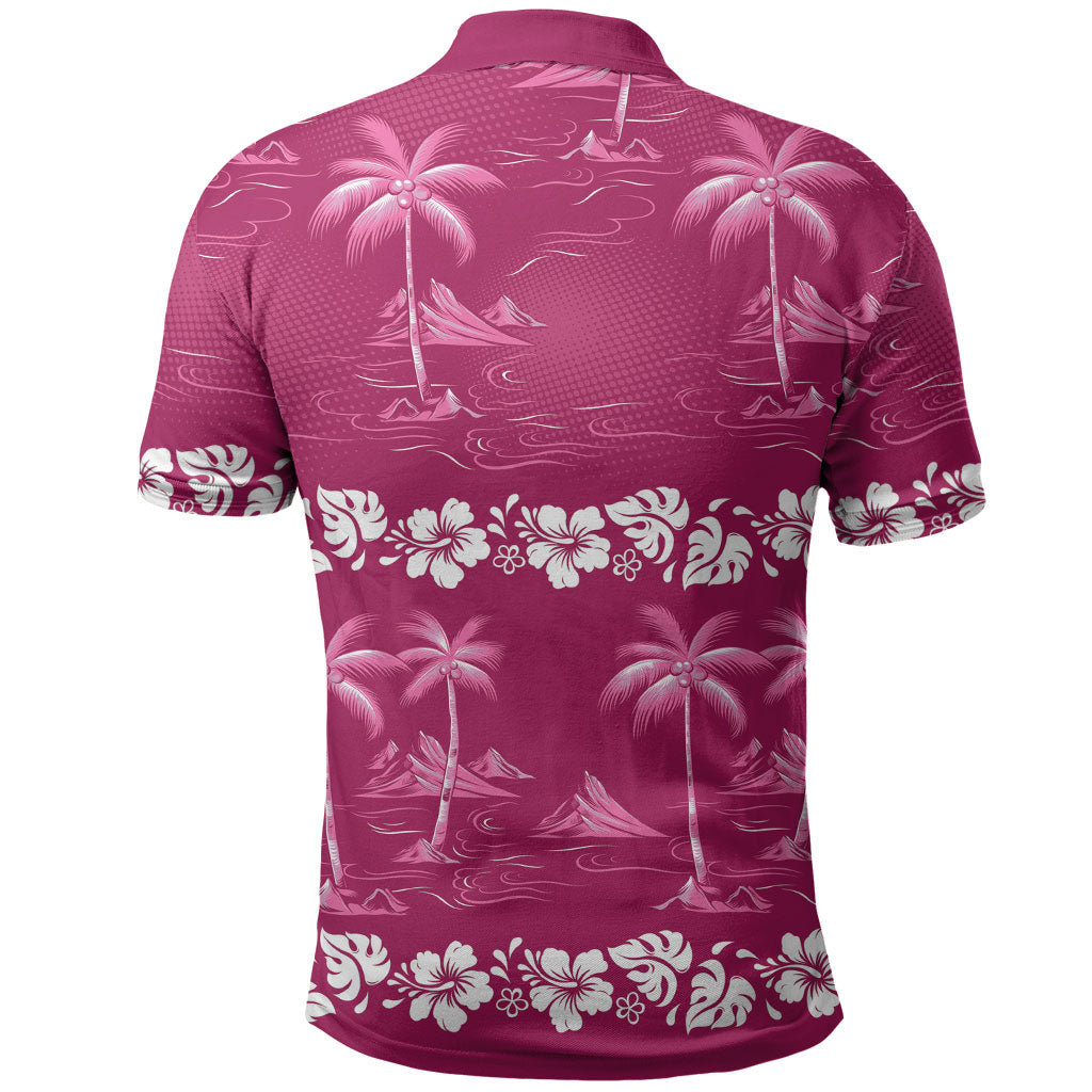 Pink Hawaii Palm Tree Hibiscus Polo Shirt Fantasy Summer Vibe LT01 - Polynesian Pride