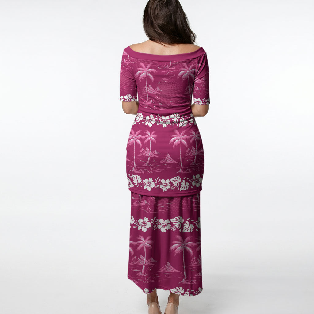 Pink Hawaii Palm Tree Hibiscus Puletasi Fantasy Summer Vibe LT01 - Polynesian Pride