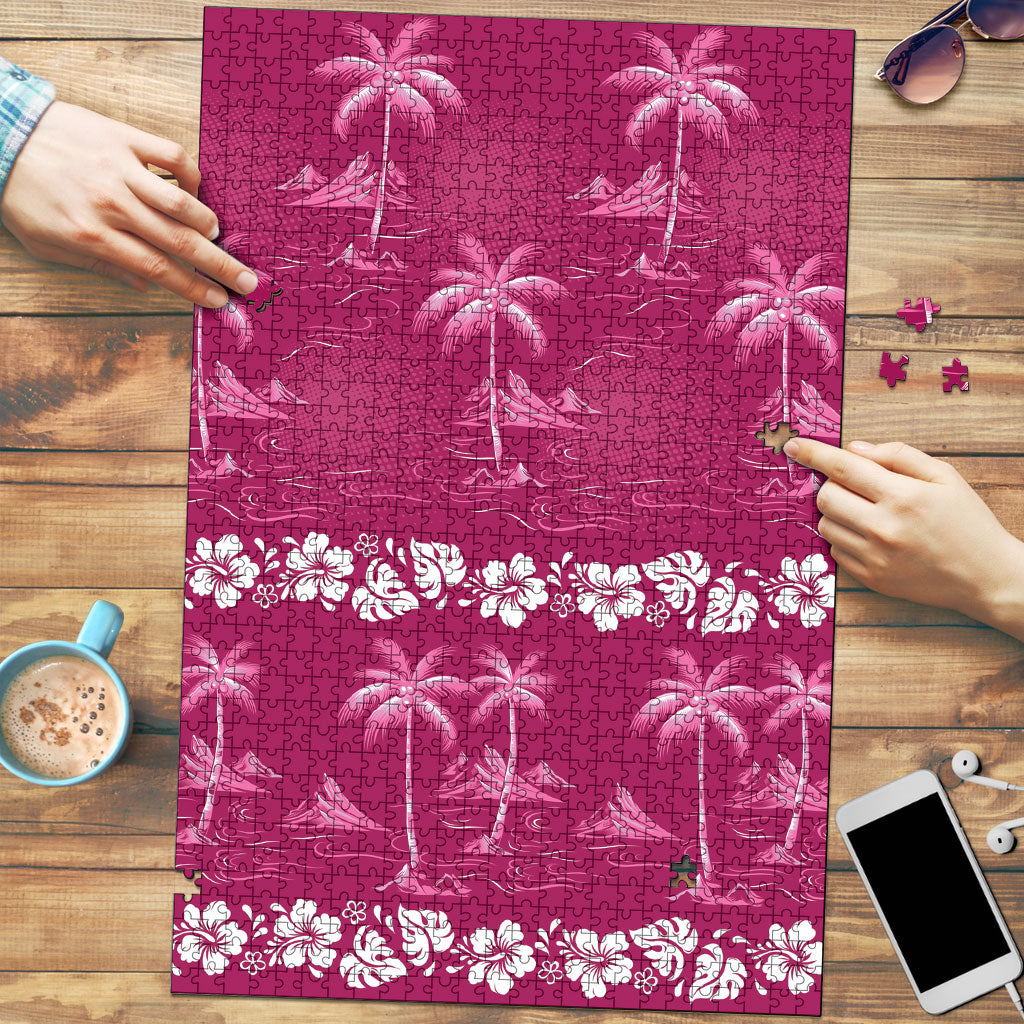 Pink Hawaii Palm Tree Hibiscus Puzzle Fantasy Summer Vibe LT01 Pink - Polynesian Pride