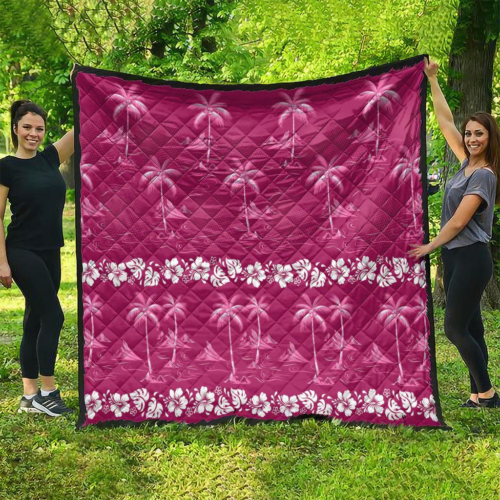 Pink Hawaii Palm Tree Hibiscus Quilt Fantasy Summer Vibe LT01 - Polynesian Pride