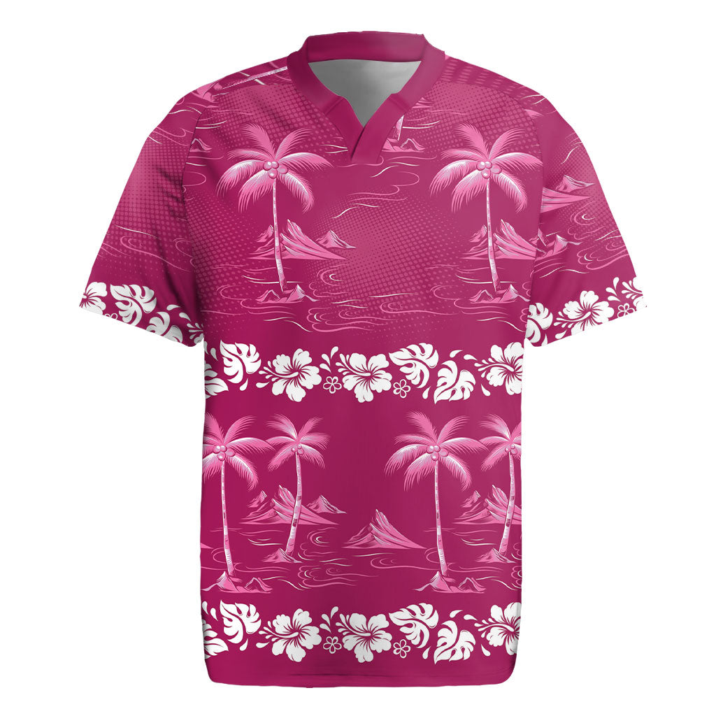 Pink Hawaii Palm Tree Hibiscus Rugby Jersey Fantasy Summer Vibe