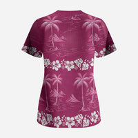 Pink Hawaii Palm Tree Hibiscus Scrub Top Fantasy Summer Vibe LT01 - Polynesian Pride