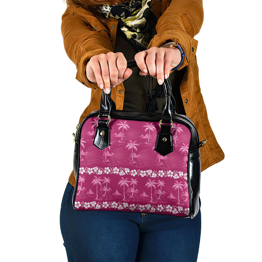Pink Hawaii Palm Tree Hibiscus Shoulder Handbag Fantasy Summer Vibe LT01 One Size Pink - Polynesian Pride
