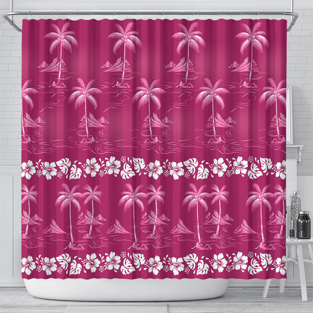 Pink Hawaii Palm Tree Hibiscus Shower Curtain Fantasy Summer Vibe LT01 - Polynesian Pride