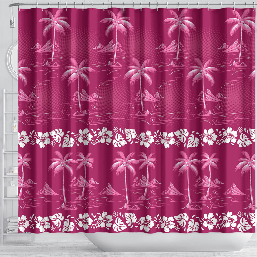 Pink Hawaii Palm Tree Hibiscus Shower Curtain Fantasy Summer Vibe LT01 - Polynesian Pride