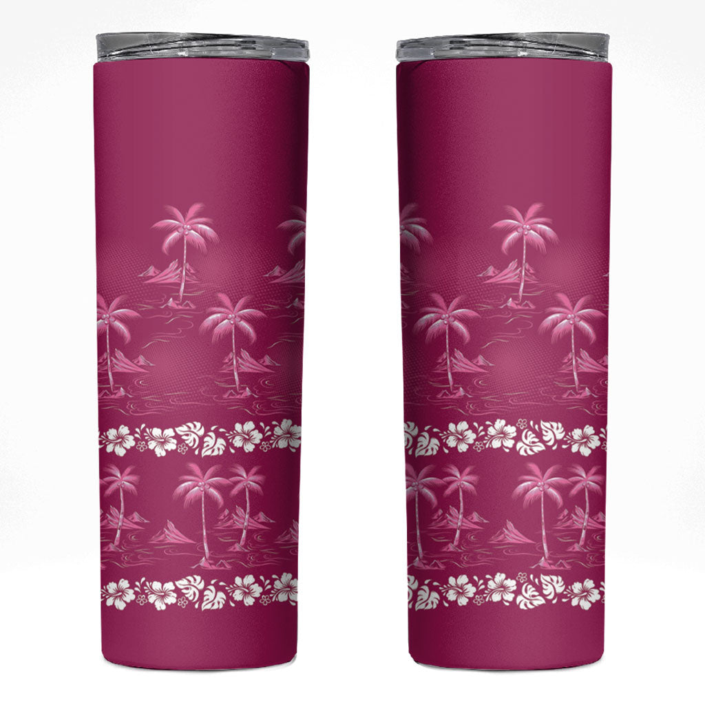 Pink Hawaii Palm Tree Hibiscus Skinny Tumbler Fantasy Summer Vibe LT01 Pink - Polynesian Pride