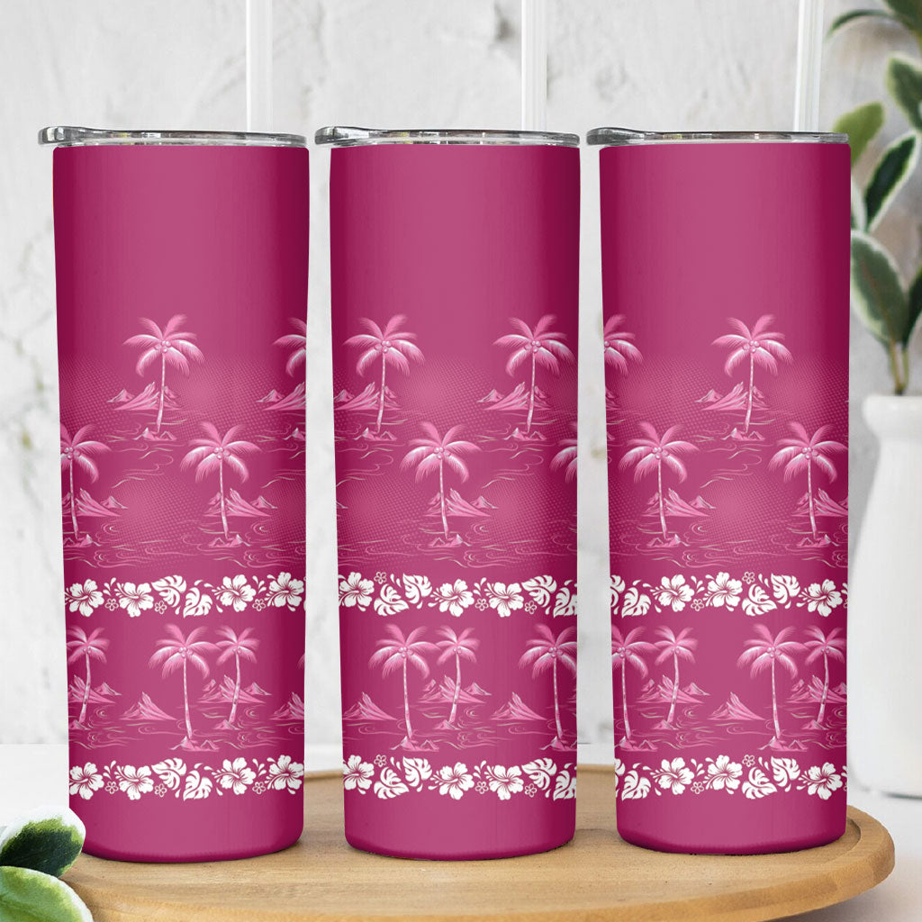 Pink Hawaii Palm Tree Hibiscus Skinny Tumbler Fantasy Summer Vibe LT01 - Polynesian Pride