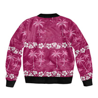 Pink Hawaii Palm Tree Hibiscus Sleeve Zip Bomber Jacket Fantasy Summer Vibe