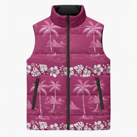Pink Hawaii Palm Tree Hibiscus Sleeveless Puffer Jacket Fantasy Summer Vibe LT01 Unisex Pink - Polynesian Pride