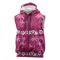 Pink Hawaii Palm Tree Hibiscus Sleeveless Zip Hoodie Fantasy Summer Vibe