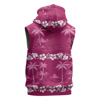 Pink Hawaii Palm Tree Hibiscus Sleeveless Zip Hoodie Fantasy Summer Vibe