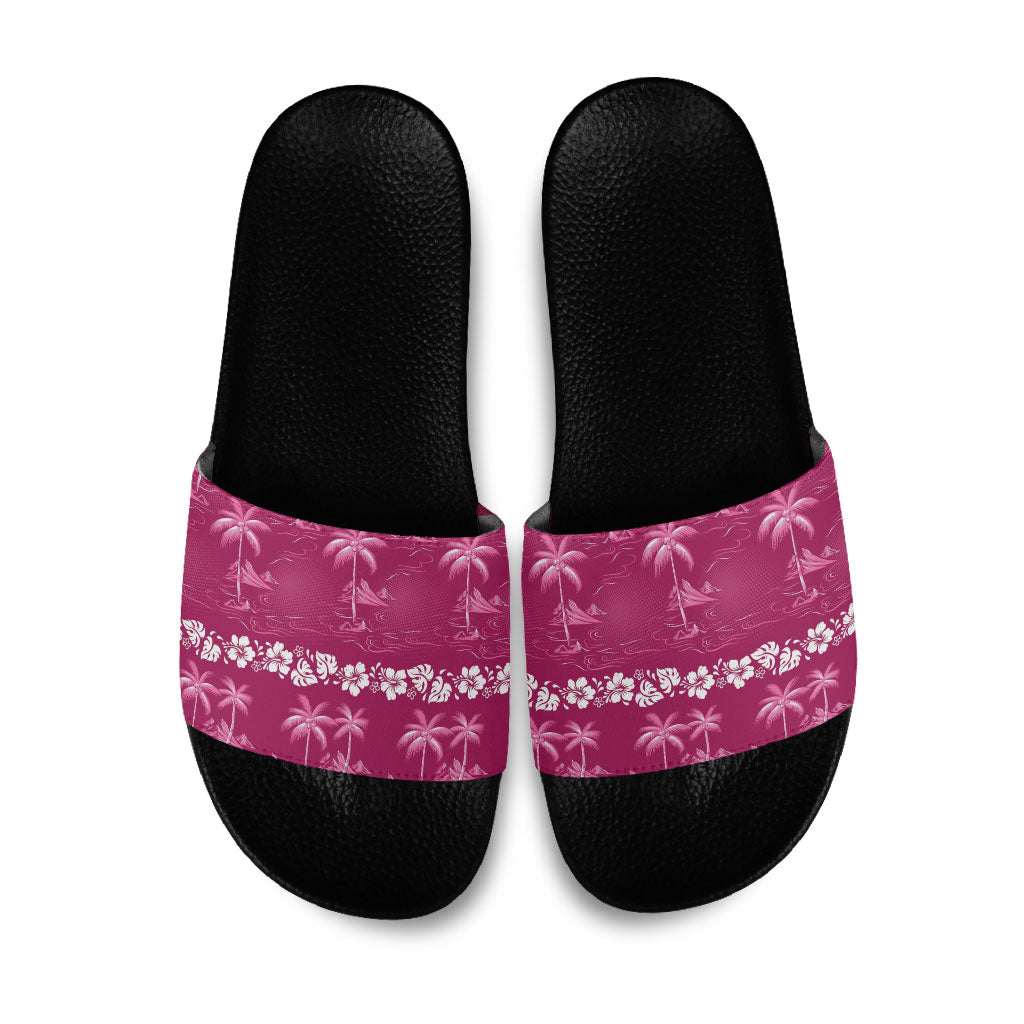Pink Hawaii Palm Tree Hibiscus Slide Sandals Fantasy Summer Vibe LT01 Pink - Polynesian Pride
