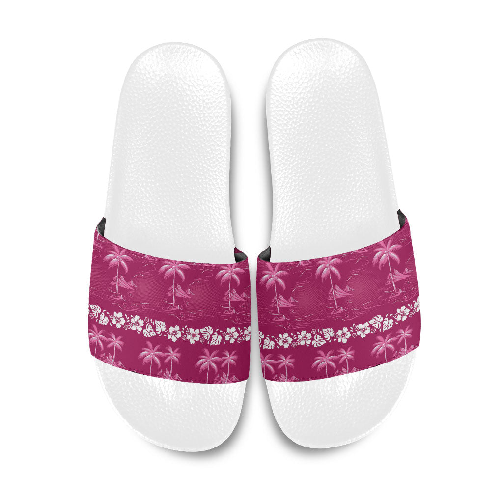 Pink Hawaii Palm Tree Hibiscus Slide Sandals Fantasy Summer Vibe LT01 Pink - Polynesian Pride