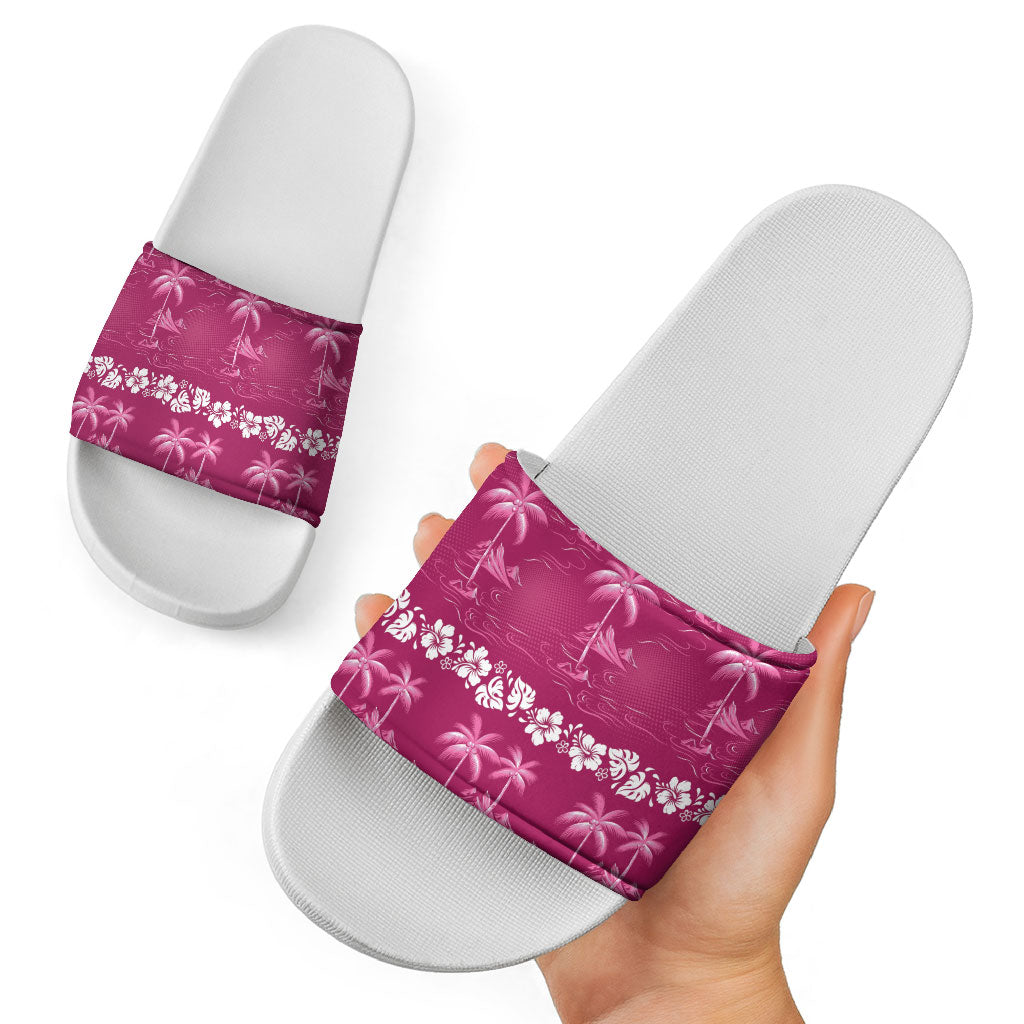 Pink Hawaii Palm Tree Hibiscus Slide Sandals Fantasy Summer Vibe LT01 - Polynesian Pride