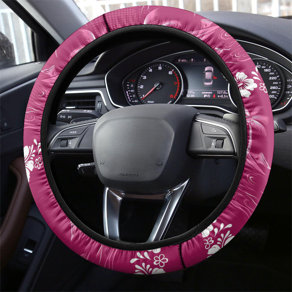 Pink Hawaii Palm Tree Hibiscus Steering Wheel Cover Fantasy Summer Vibe
