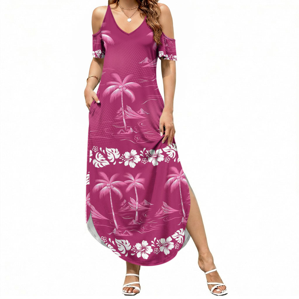Pink Hawaii Palm Tree Hibiscus Summer Maxi Dress Fantasy Summer Vibe LT01 Women Pink - Polynesian Pride