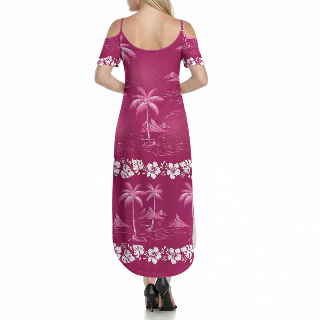 Pink Hawaii Palm Tree Hibiscus Summer Maxi Dress Fantasy Summer Vibe LT01 - Polynesian Pride